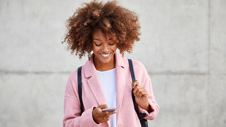 Woman looking at cell phone