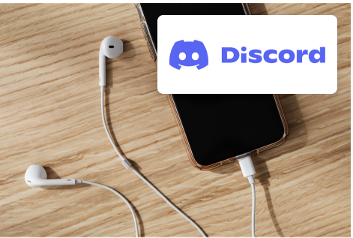 Discord Logo over Image of Smart Phone with earbuds